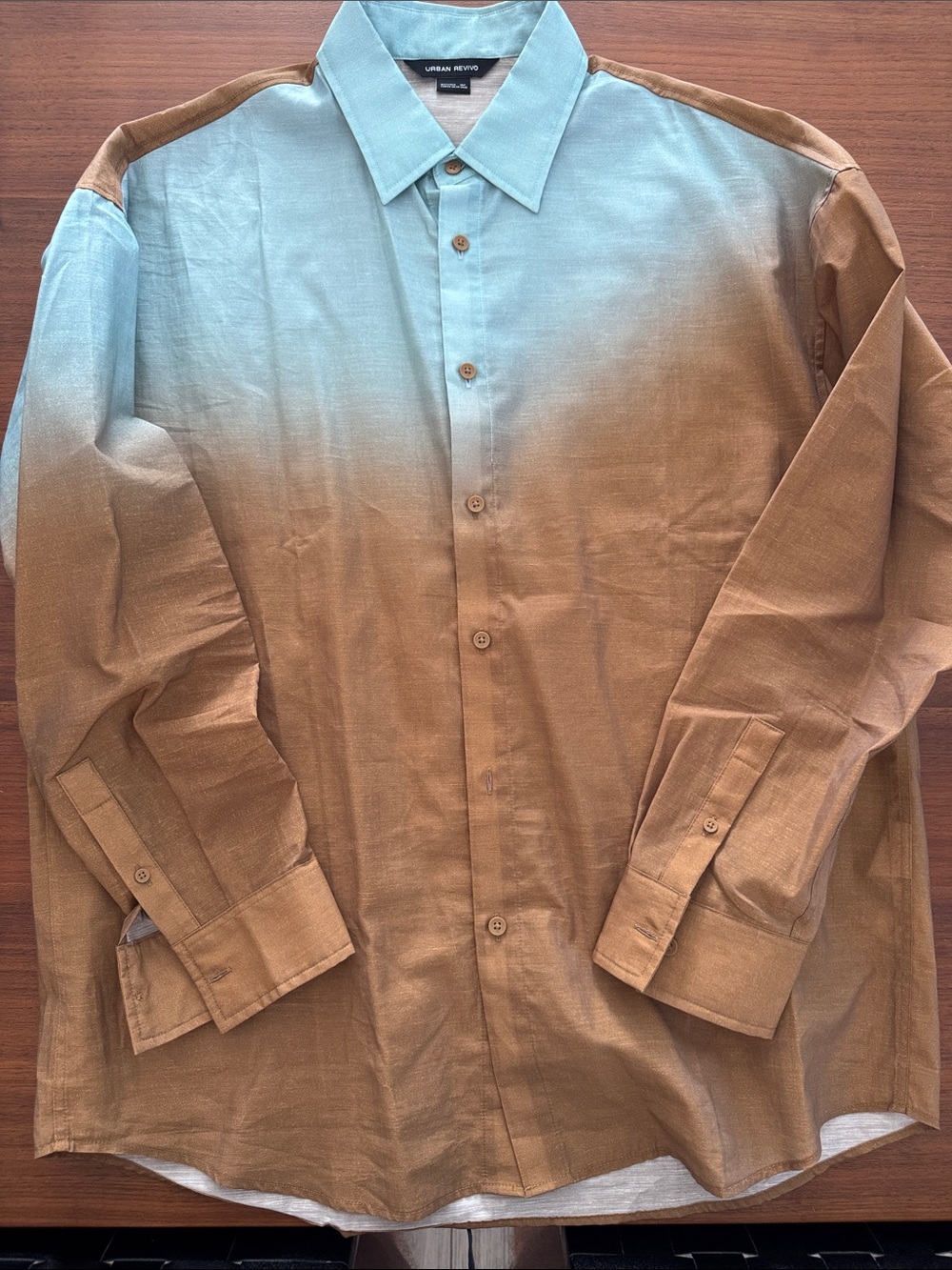 Urban Revivo Men's Ombre Button-Up Shirt in Light Blue and Brown